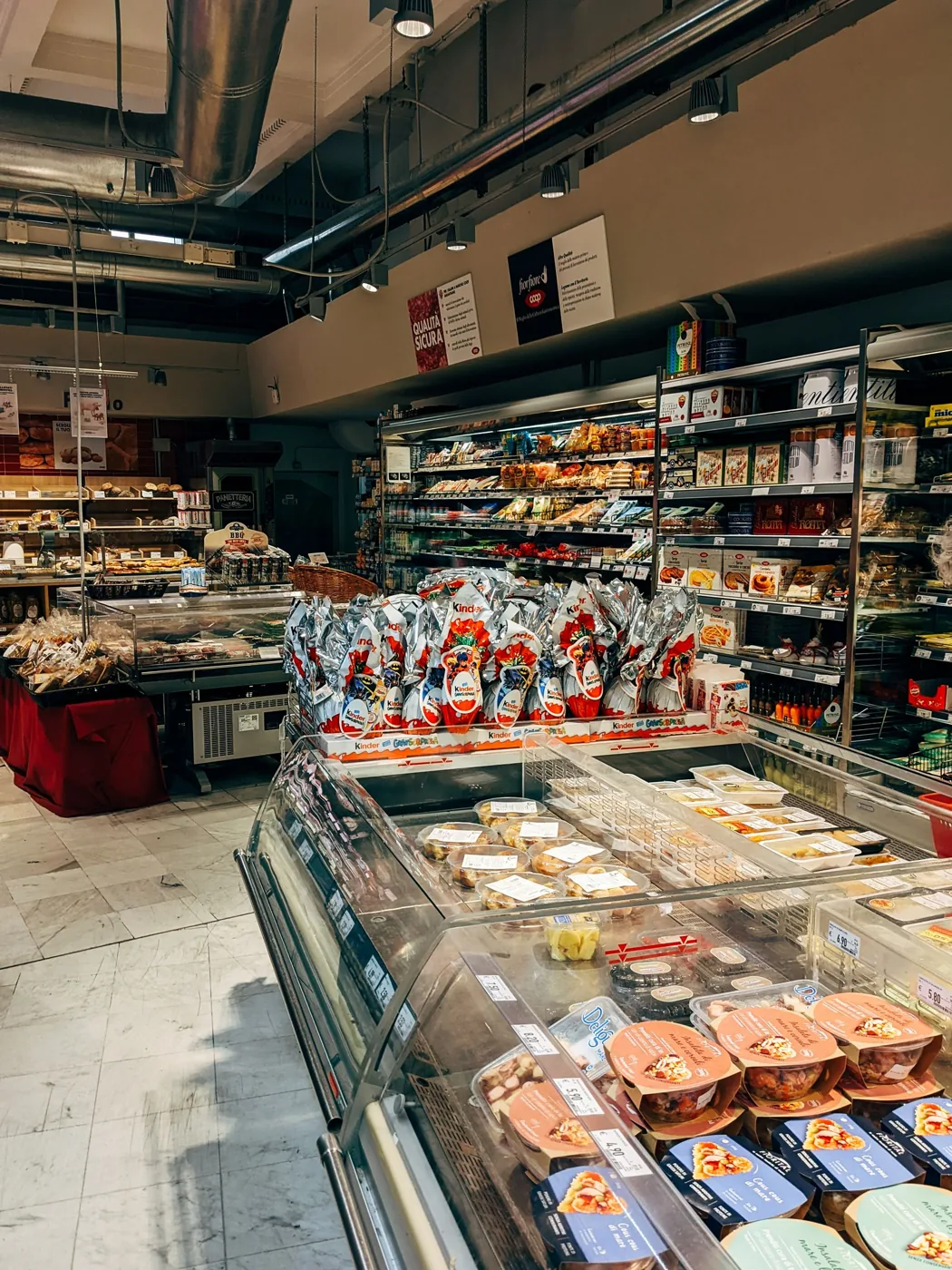A stocked supermarket aisle